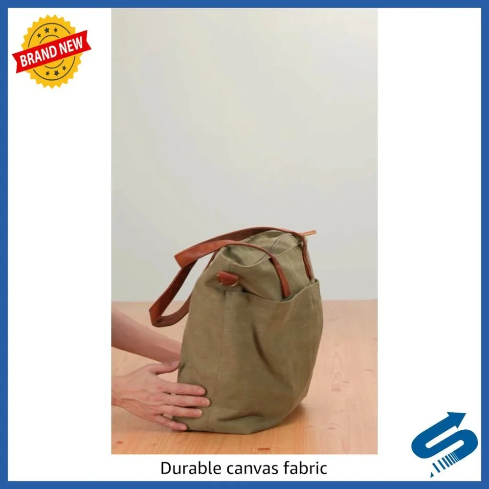 Large Canvas Tote Bag with Multiple Pockets, Durable Ripstop Lining